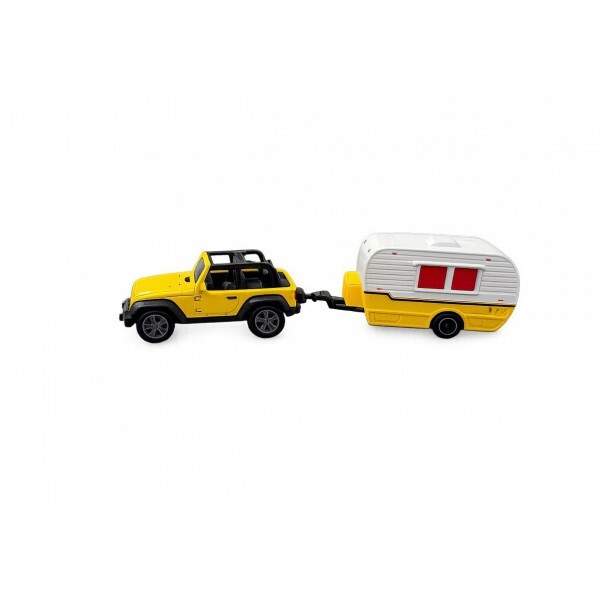 Miniatura Jeep e Trailer Amarelo Miniatura Jeep e Trailer Amarelo