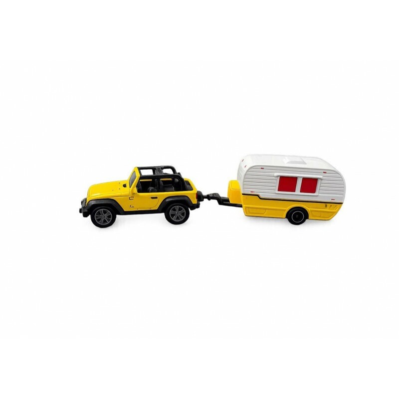 Miniatura Jeep e Trailer Amarelo Miniatura Jeep e Trailer Amarelo