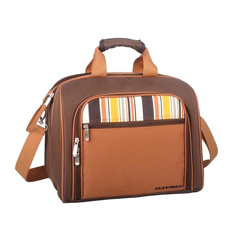 BOLSA TERMICA COM KIT PICNIC 17L MARROM